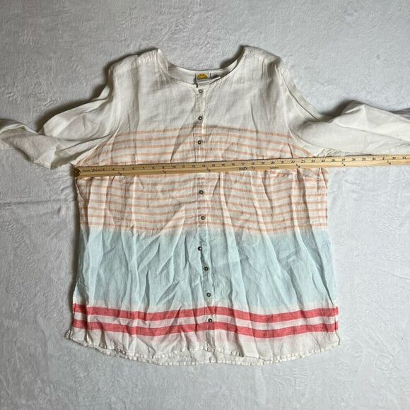 C&C California Women’s Linen Blouse Size 2X Button Up Multicolor Stripes Beachy - Picture 5 of 7